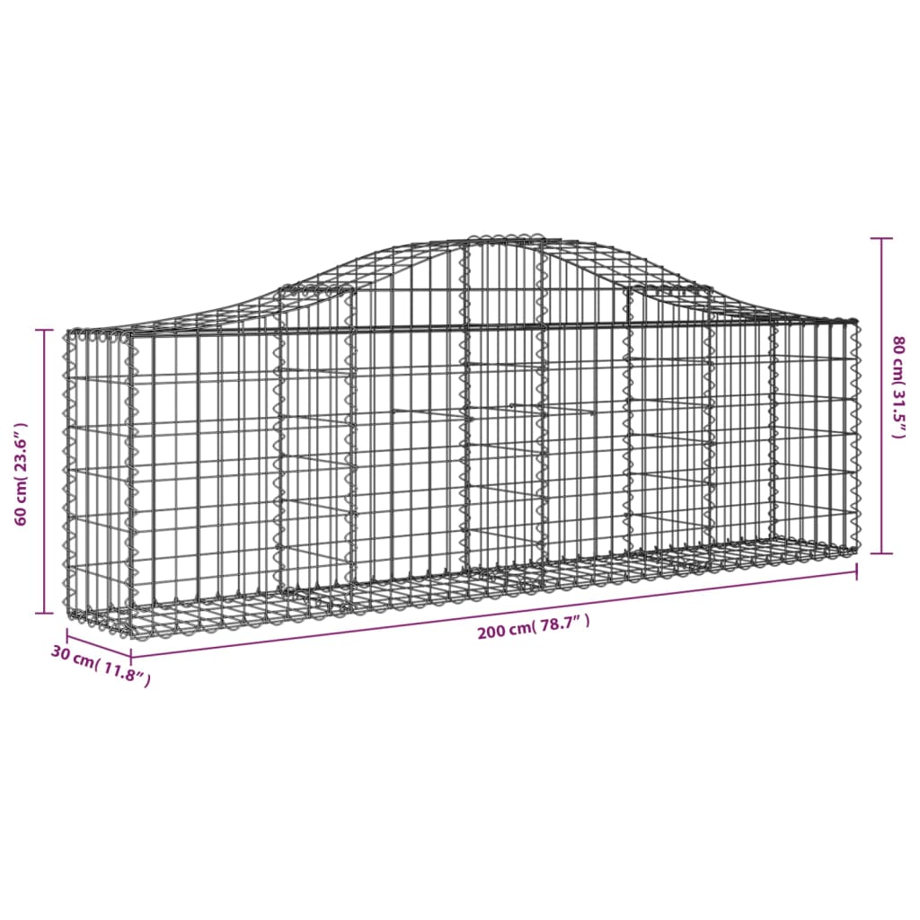 vidaXL Obokana gabionska košara 10 kosov 200x30x60/80cm cinkano železo