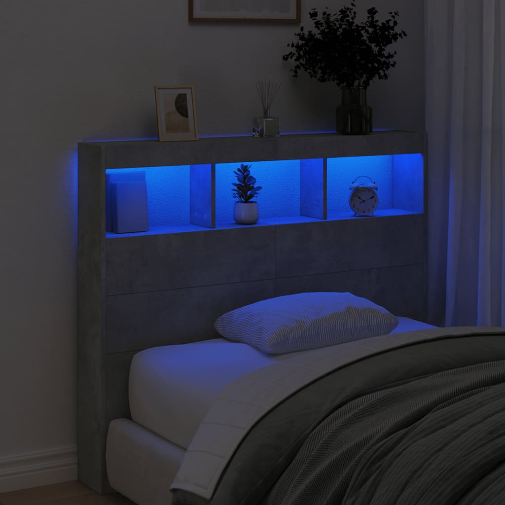 vidaXL Omarica za vzglavje postelje LED betonsko siva 120x17x102 cm