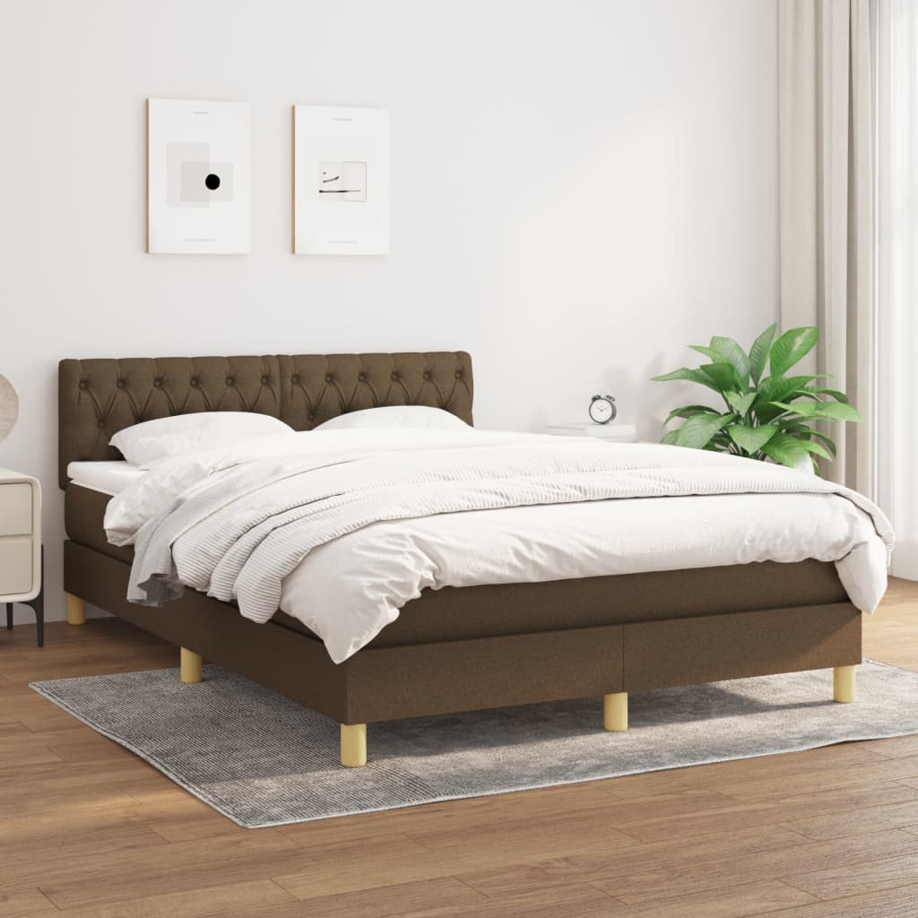 vidaXL Box spring postelja z vzmetnico temno rjava 140x200 cm blago