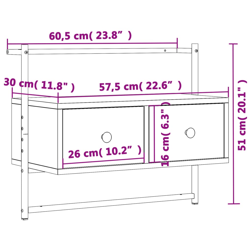 vidaXL TV omarica stenska siva sonoma 60,5x30x51 cm inženirski les