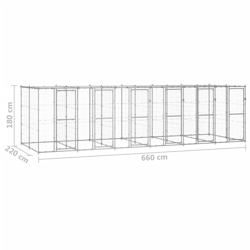 vidaXL Zunanji pasji boks pocinkano jeklo s streho 14,52 m²