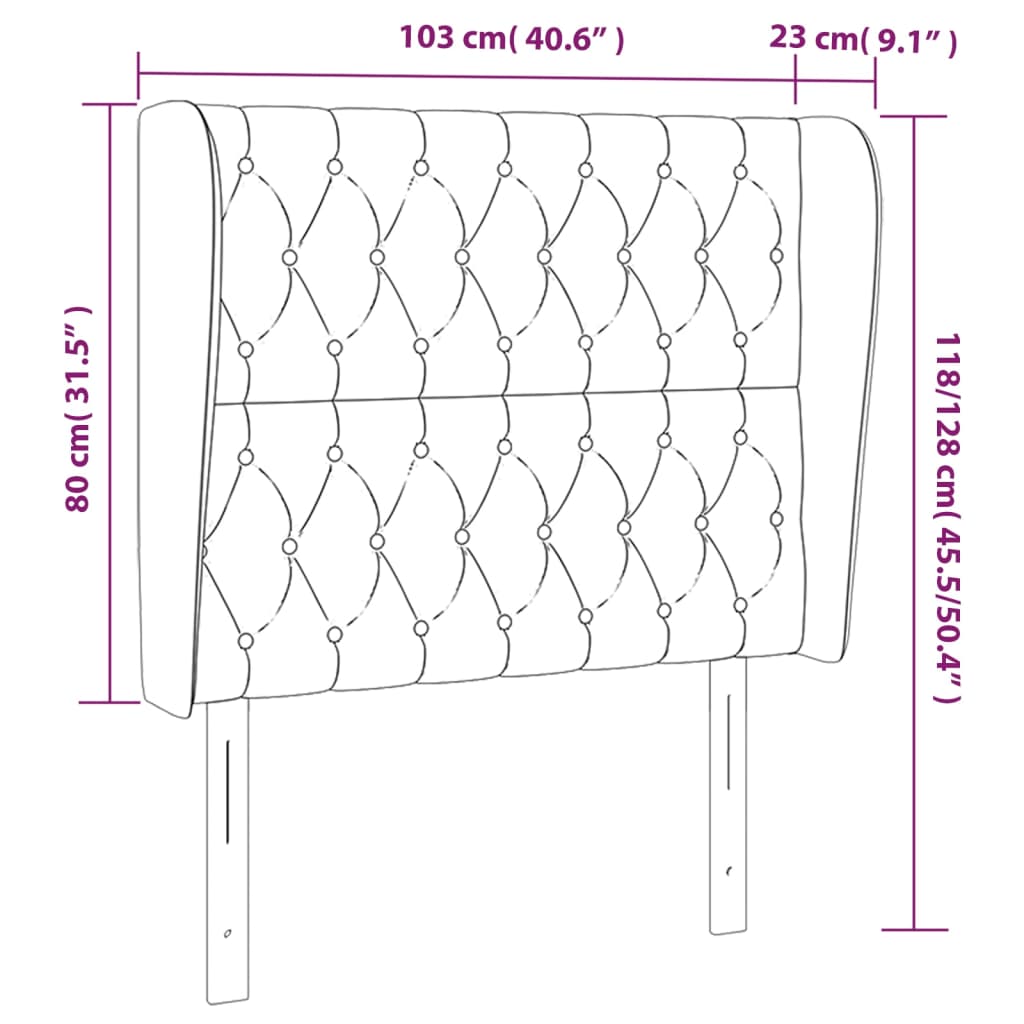 vidaXL Vzglavje z ušesi črno 103x23x118/128 cm blago