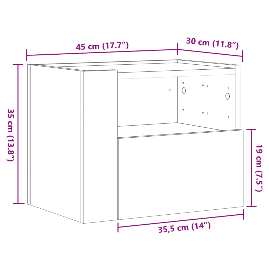 vidaXL Stenska nočna omarica siva sonoma 45x30x35cm