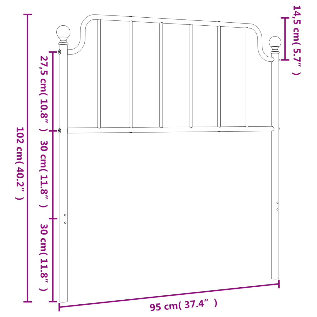 vidaXL Kovinsko vzglavje belo 90 cm