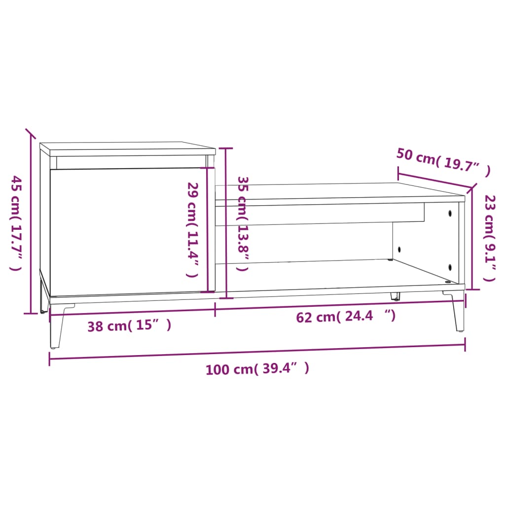 vidaXL Klubska mizica Bela 100x50x45 cm inženirski les