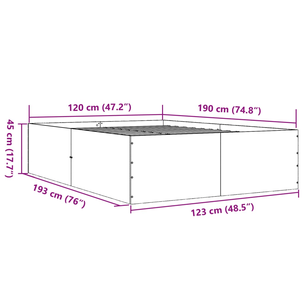 vidaXL Posteljni okvir črn 120x190 cm inženirski les