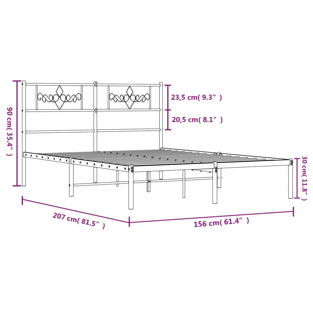 vidaXL Kovinski posteljni okvir z vzglavjem črn 150x200 cm