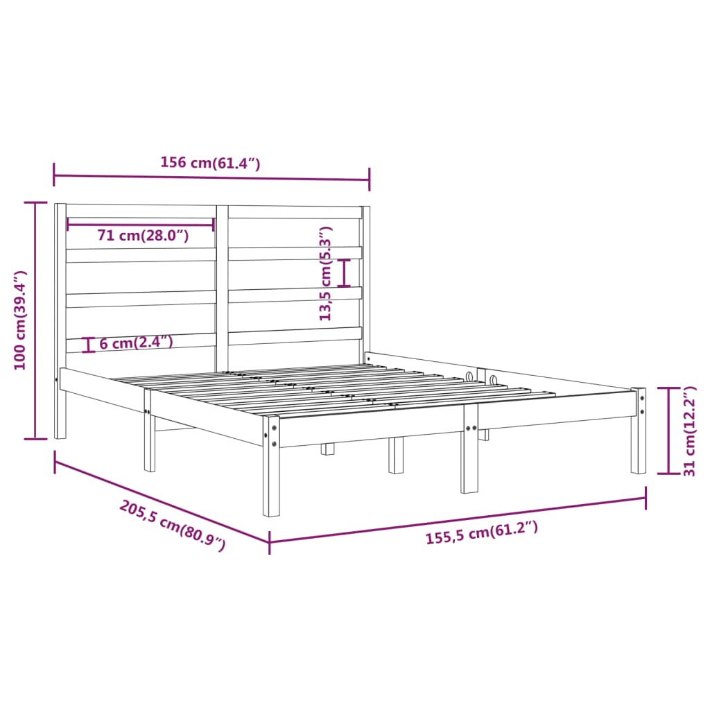 vidaXL Posteljni okvir siv iz trdnega lesa 150x200 cm 5FT