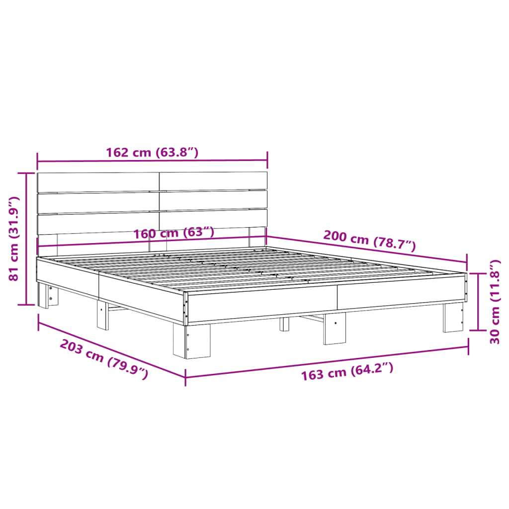 vidaXL Posteljni okvir črn 160x200 cm inženirski les in kovina