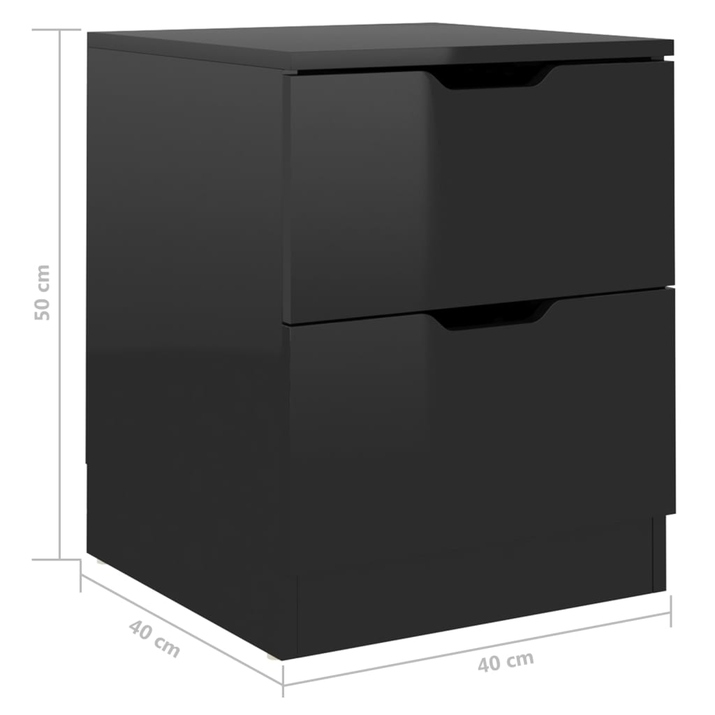 vidaXL Nočna omarica 2 kosa visok sijaj črna 40x40x50cm inženirski les