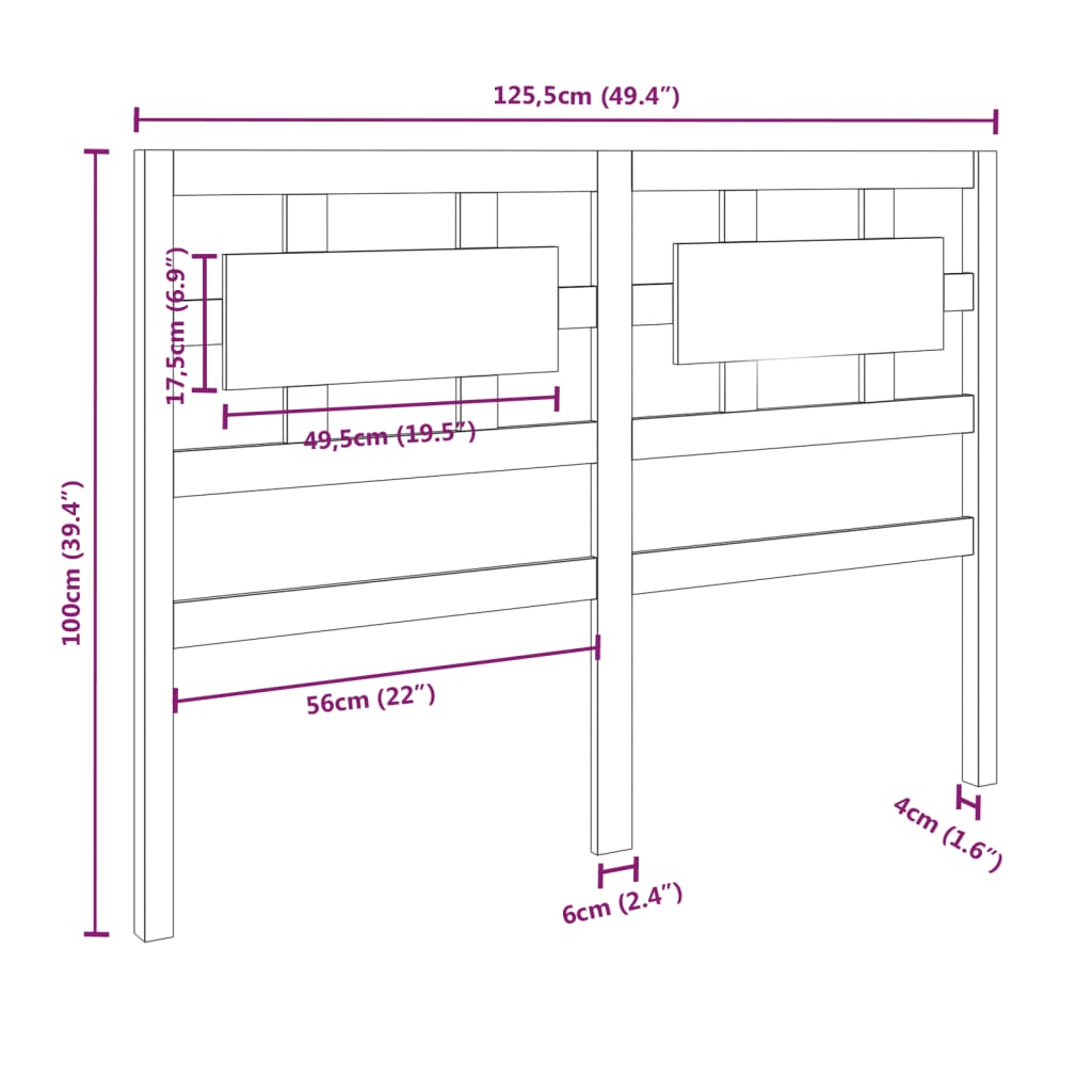 vidaXL Posteljno vzglavje medeno rjavo 125,5x4x100 cm trdna borovina