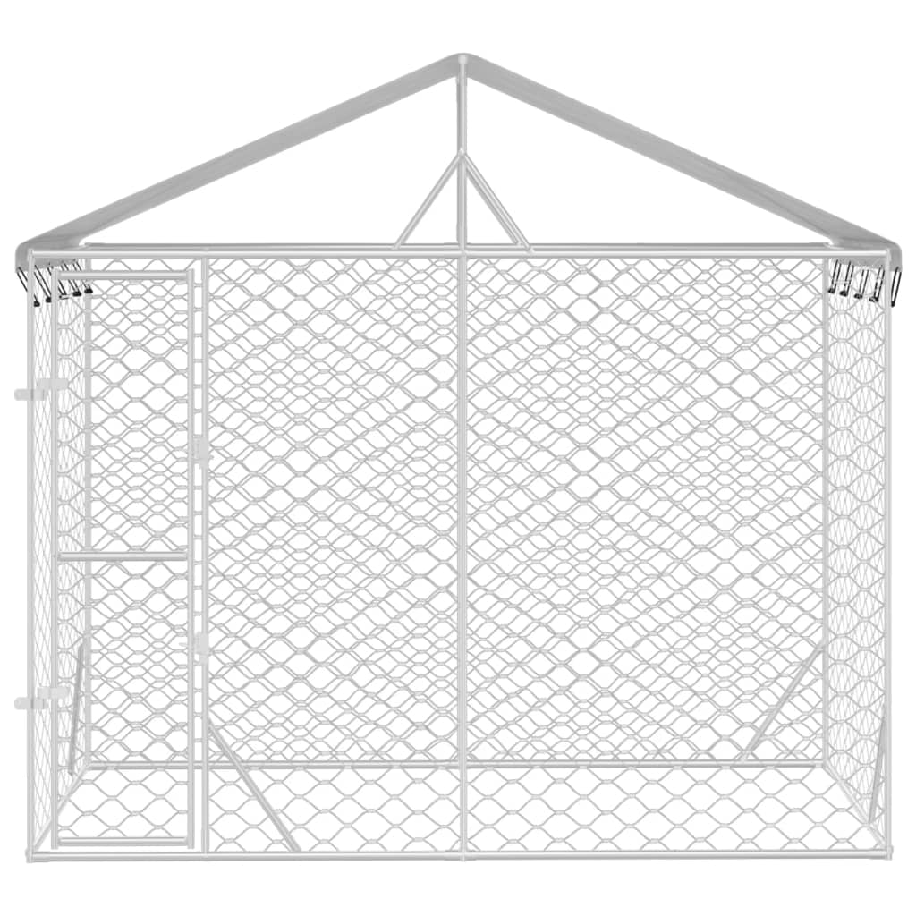 vidaXL Zunanja pasja ograda s streho srebrna 3x1,5x2,5 m pocink. jeklo