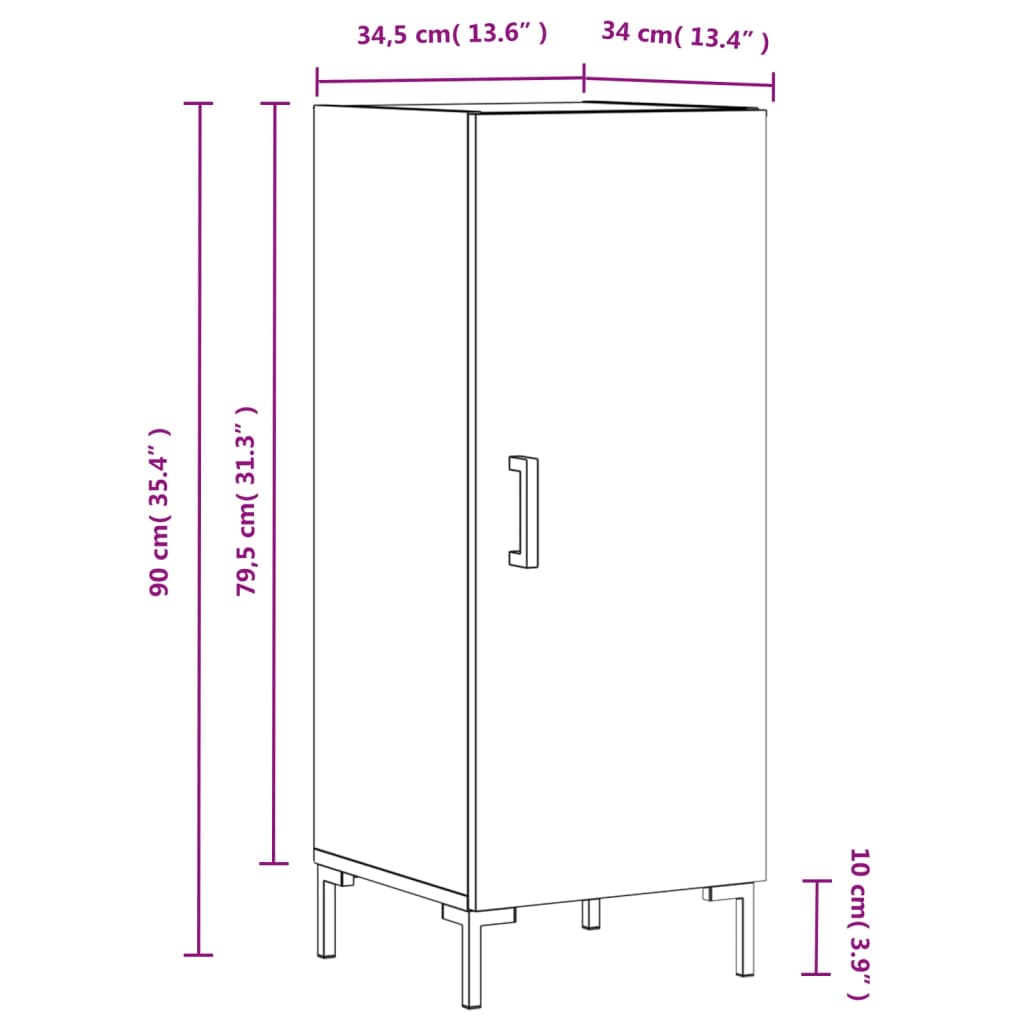 vidaXL Komoda sonoma hrast 34,5x34x90 cm inženirski les