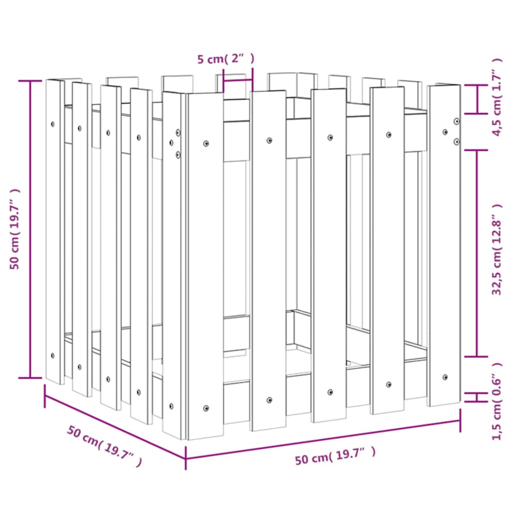 vidaXL Vrtno korito z ograjico 50x50x50 cm impregnirana borovina