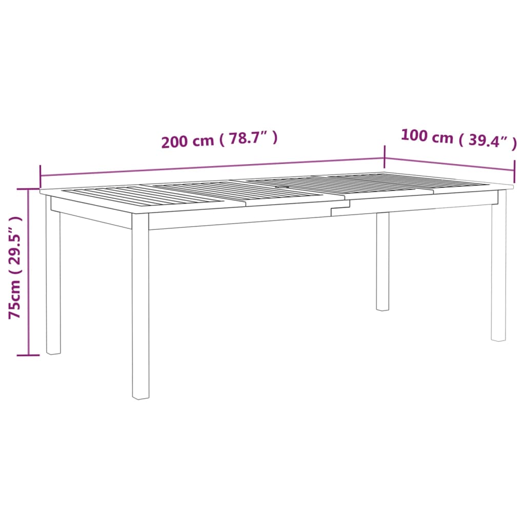 vidaXL Vrtna miza siva 200x100x75 cm trden akacijev les