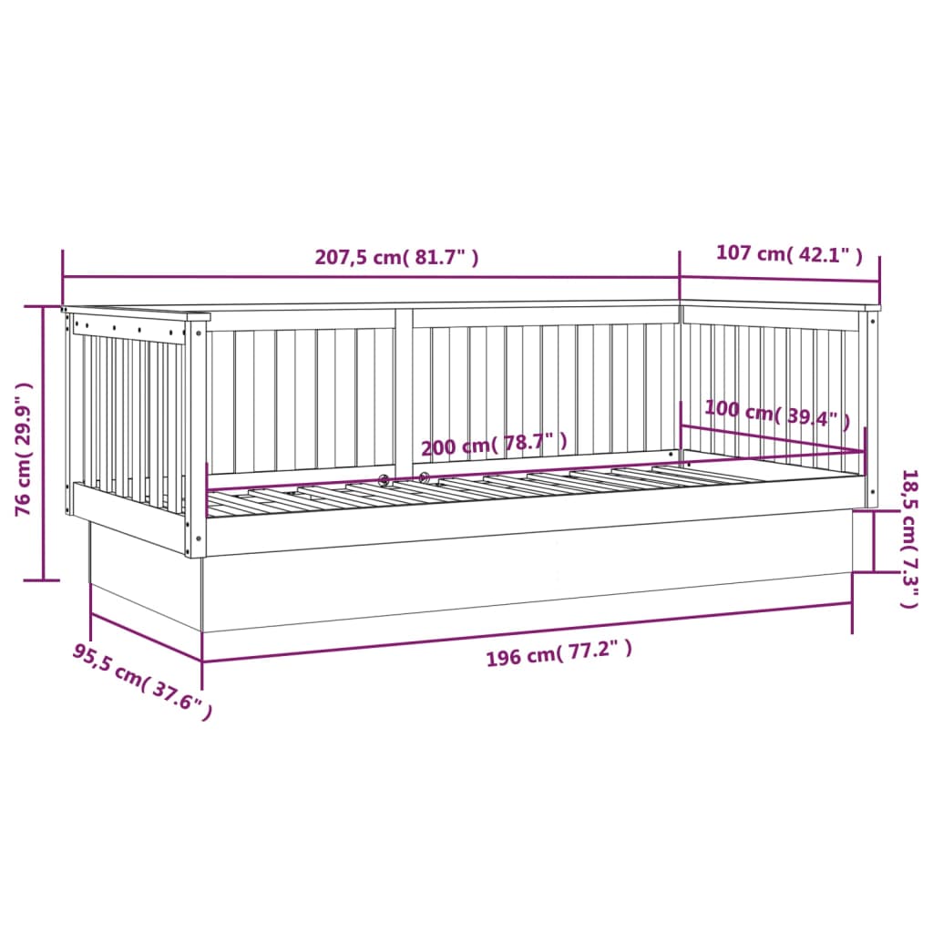 vidaXL Dnevna postelja črna 100x200 cm trdna borovina