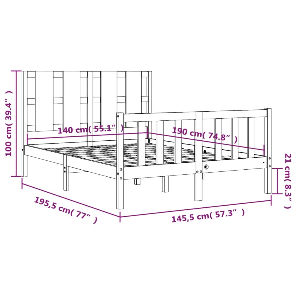 vidaXL Posteljni okvir z vzglavjem 140x190 cm trden les