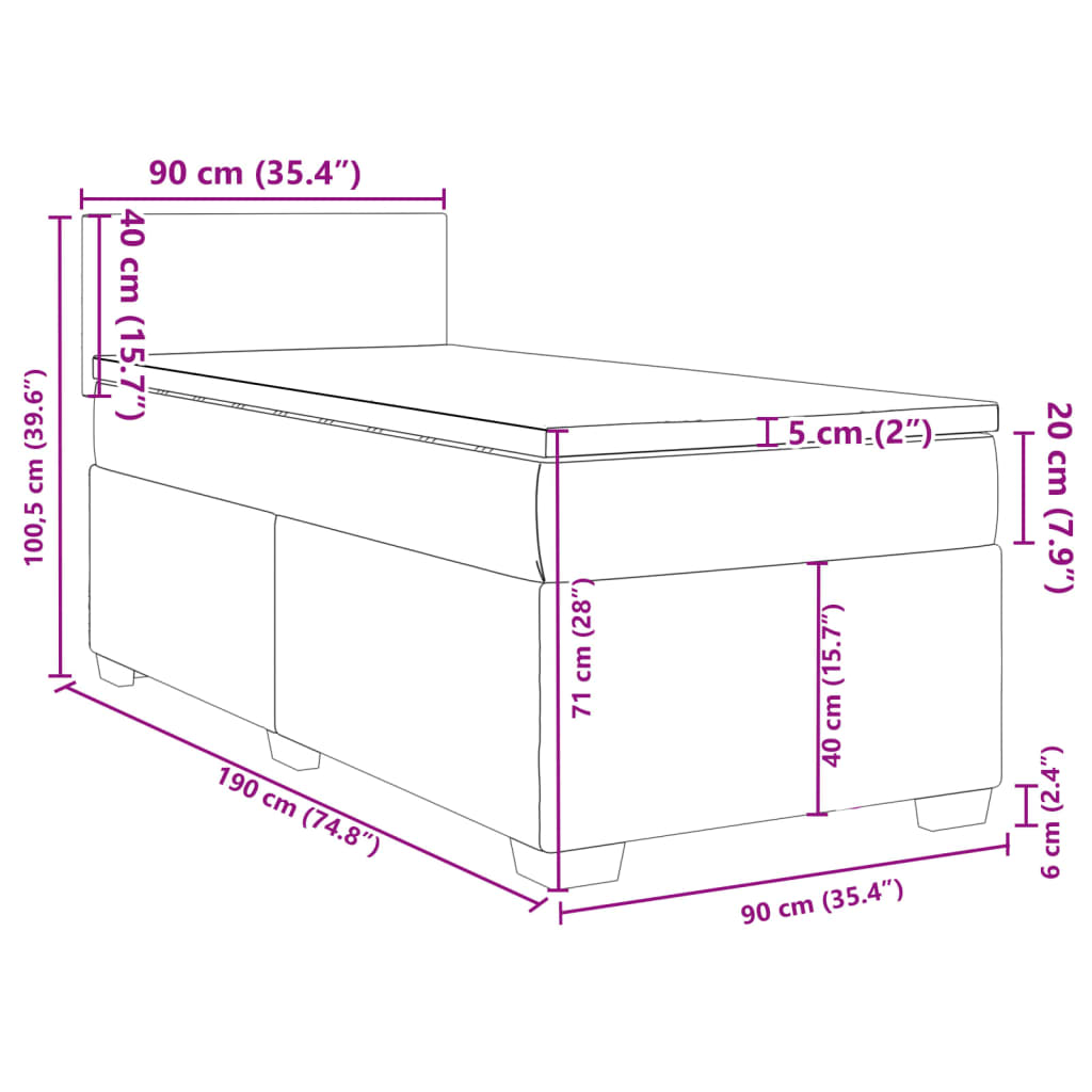 vidaXL Box spring postelja z vzmetnico temno moder 90x190 cm žamet