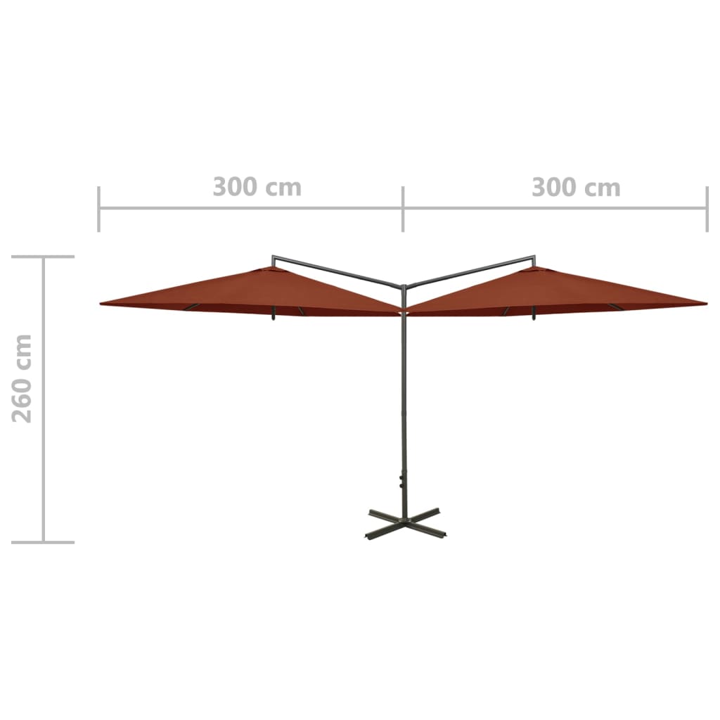 vidaXL Dvojni senčnik jeklo terakota 600 cm