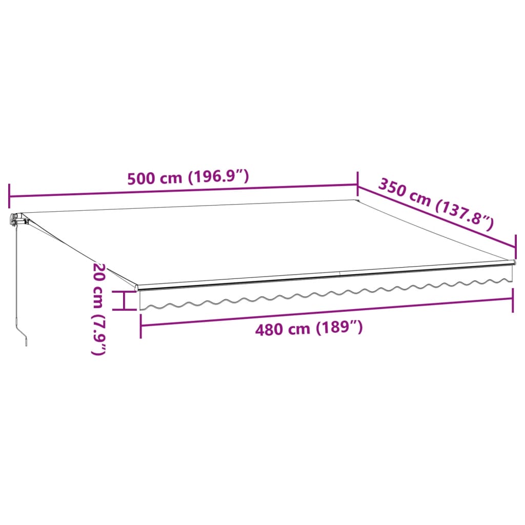 vidaXL Ročno zložljiva tenda rjava 500x350 cm