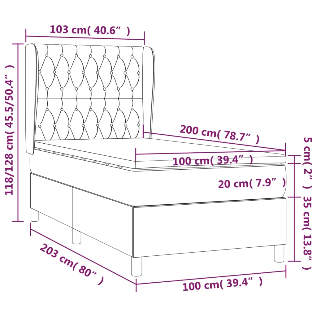 vidaXL Box spring postelja z vzmetnico temno rjava 100x200 cm blago