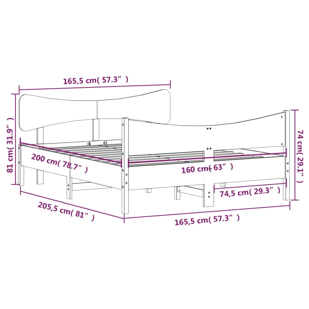 vidaXL Posteljni okvir brez vzmetnice bel 160x200 cm trdna borovina