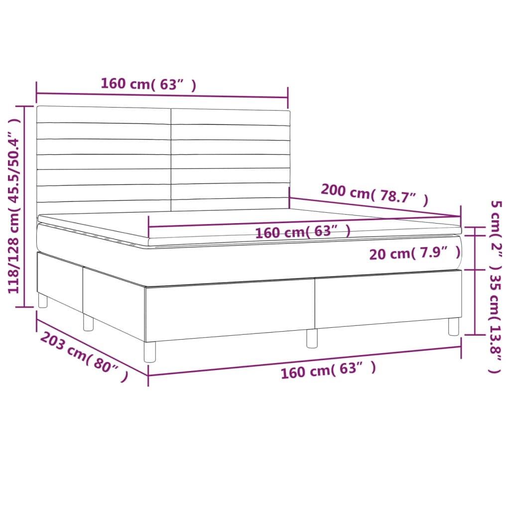 vidaXL Box spring postelja z vzmetnico LED temno modra 160x200cm žamet