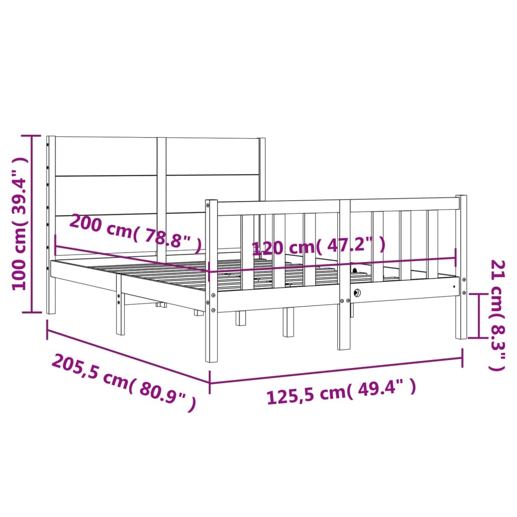 vidaXL Posteljni okvir brez vzmetnice 120x200 cm trdna borovina