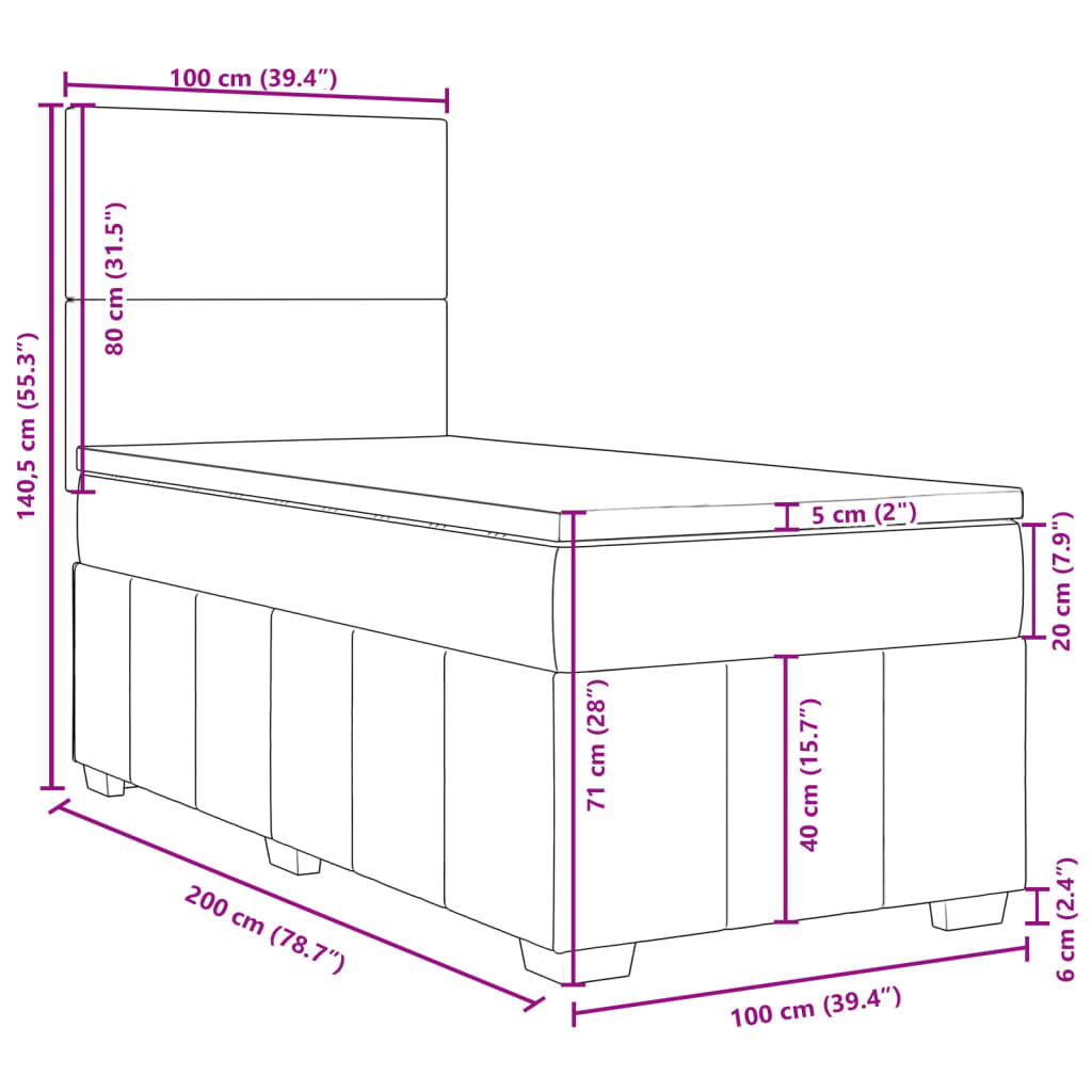 vidaXL Box spring postelja z vzmetnico krem 100x200 cm blago