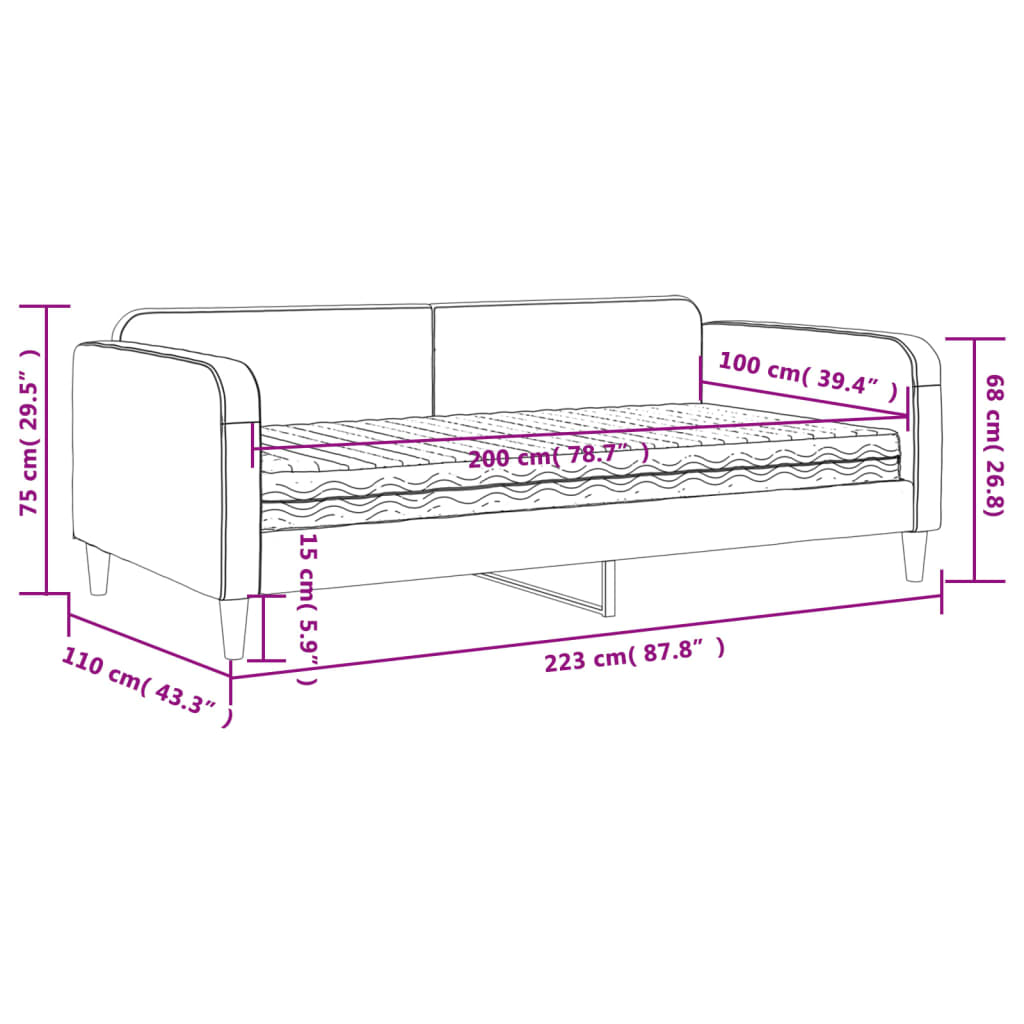 vidaXL Dnevna postelja z vzmetnico temno siva 100x200 cm blago