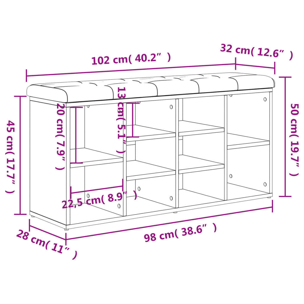 vidaXL Klop za čevlje sonoma hrast 102x32x50 cm inženirski les