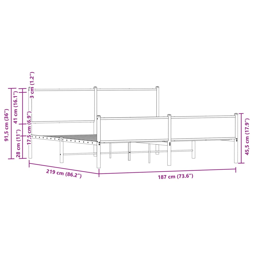 vidaXL Kovinski posteljni okvir brez vzmetnice rjavi hrast 183x213 cm