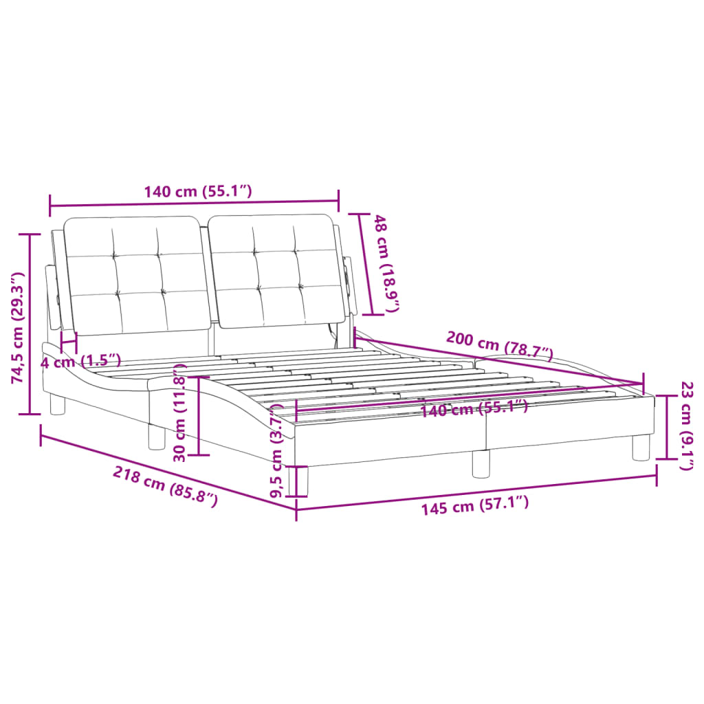 vidaXL Posteljni okvir z vzglavjem bel 140x200 cm umetno usnje