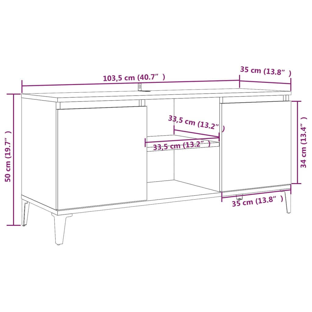 vidaXL TV omarica s kovinskimi nogami rjavi hrast 103,5x35x50 cm