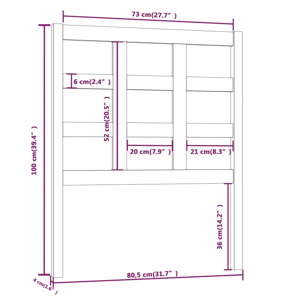 vidaXL Posteljno vzglavje sivo 80,5x4x100 cm trdna borovina