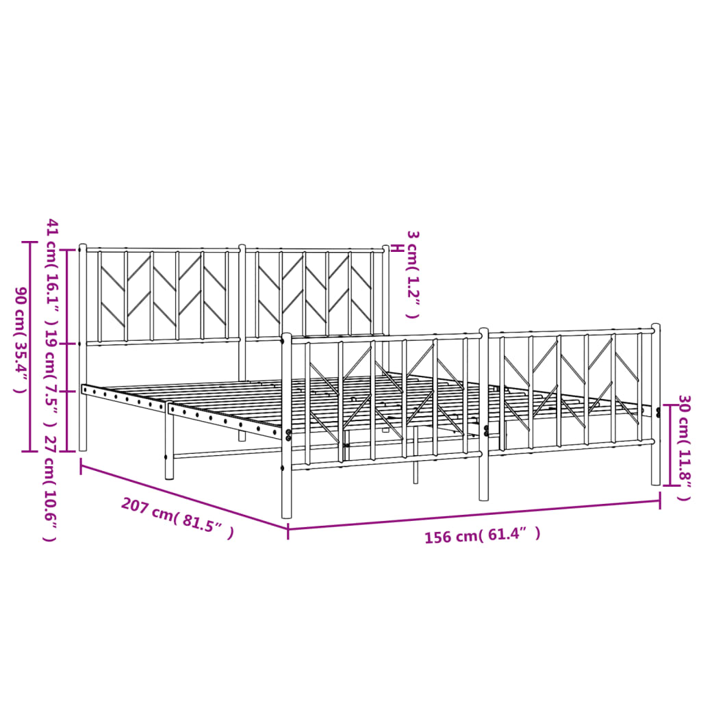 vidaXL Kovinski posteljni okvir z vzglavjem in vznožjem črn 150x200 cm