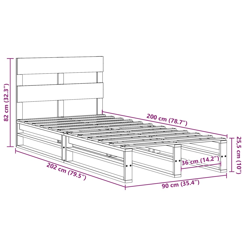 vidaXL Posteljni okvir brez vzmetnice bel 90x200 cm trdna borovina