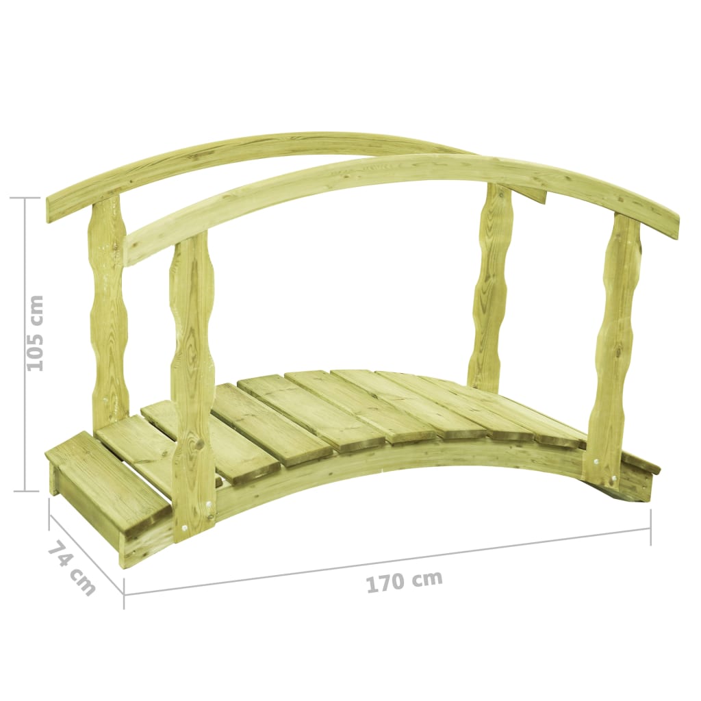 vidaXL Vrtni most z ograjo 170x74x105 cm impregnirana borovina