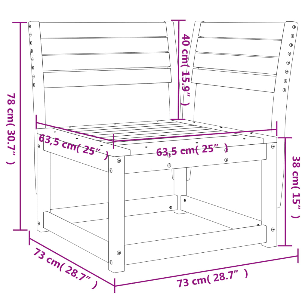 vidaXL Kotni vrtni kavč 73x73x78 cm trden les douglas