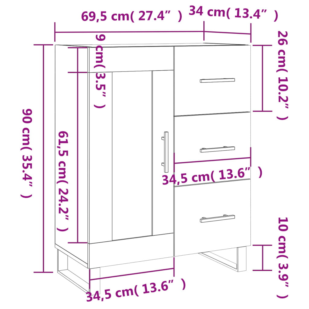 vidaXL Komoda rjavi hrast 69,5x34x90 cm inženirski les