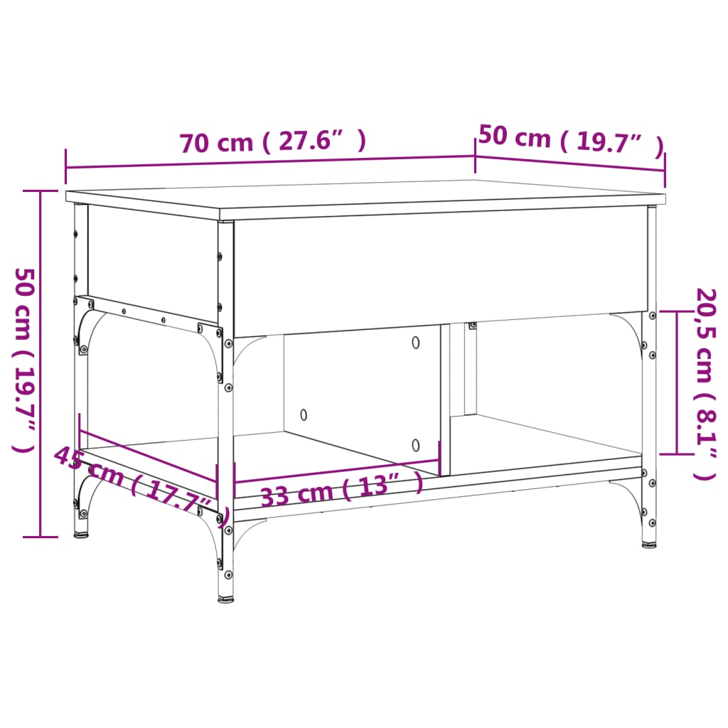 vidaXL Klubska mizica siva sonoma 70x50x50 cm inženirski les in kovina