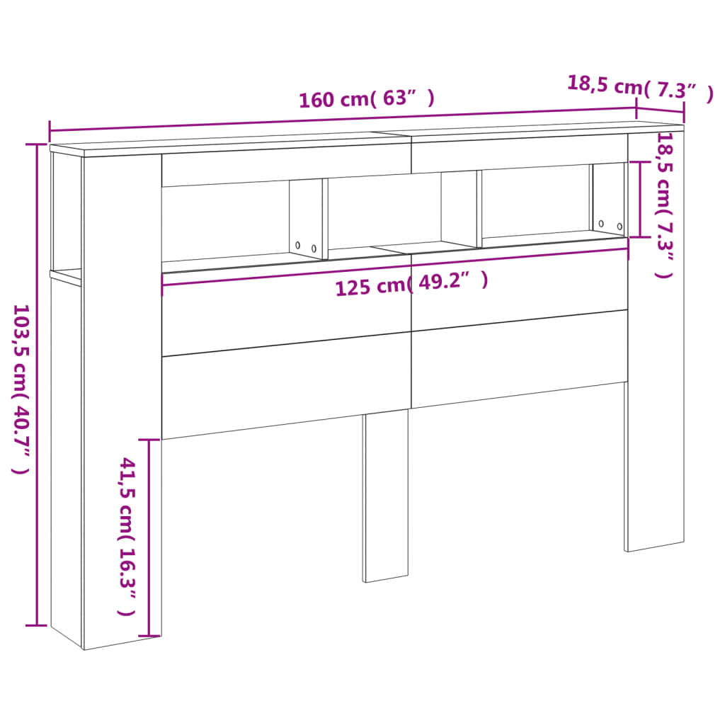 vidaXL LED posteljno vzglavje belo 160x18,5x103,5 cm inženirski les