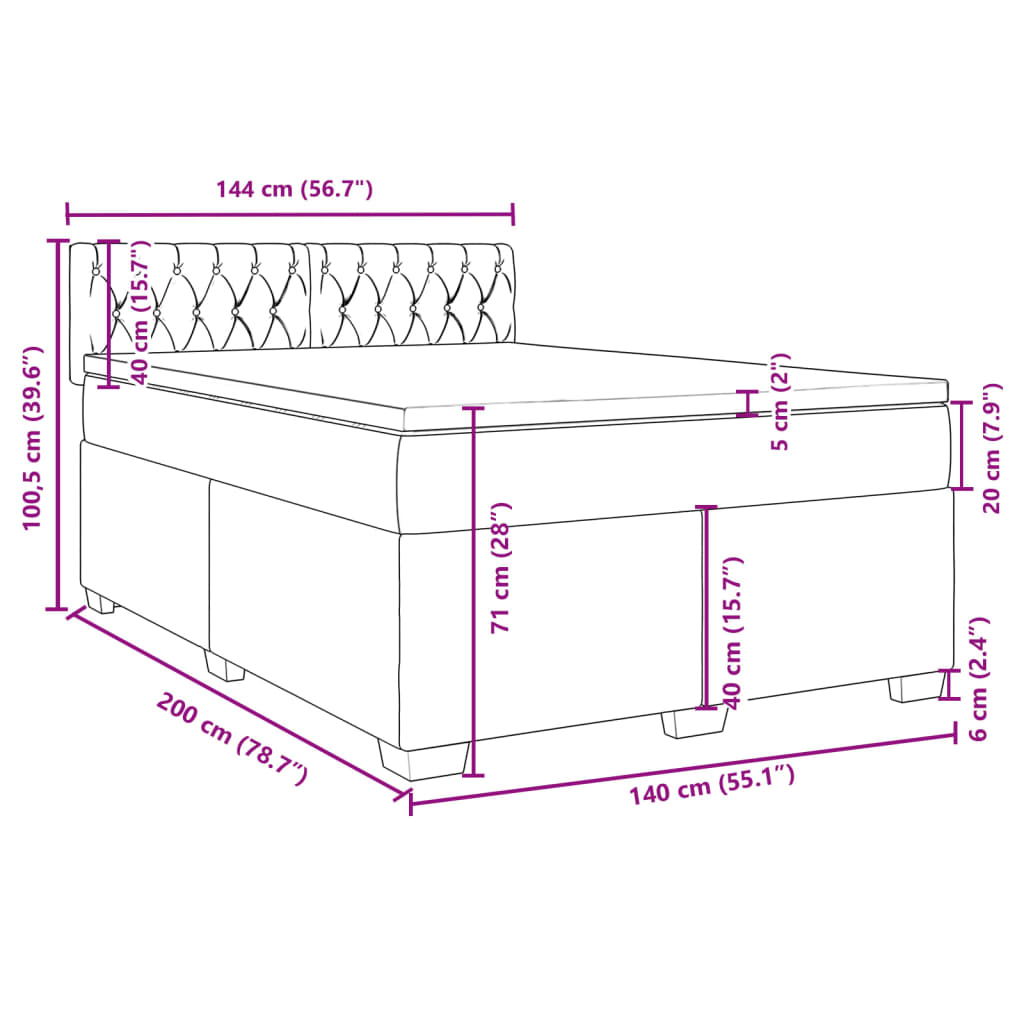 vidaXL Box spring postelja z vzmetnico temno roza 140x200 cm žamet