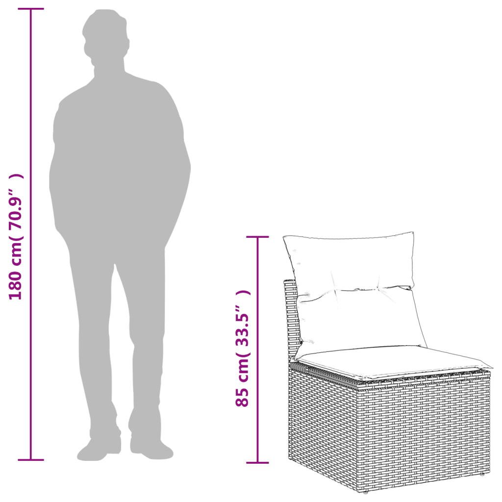 vidaXL Vrtna sedežna garnitura 3-delna z blazinami rjav poli ratan