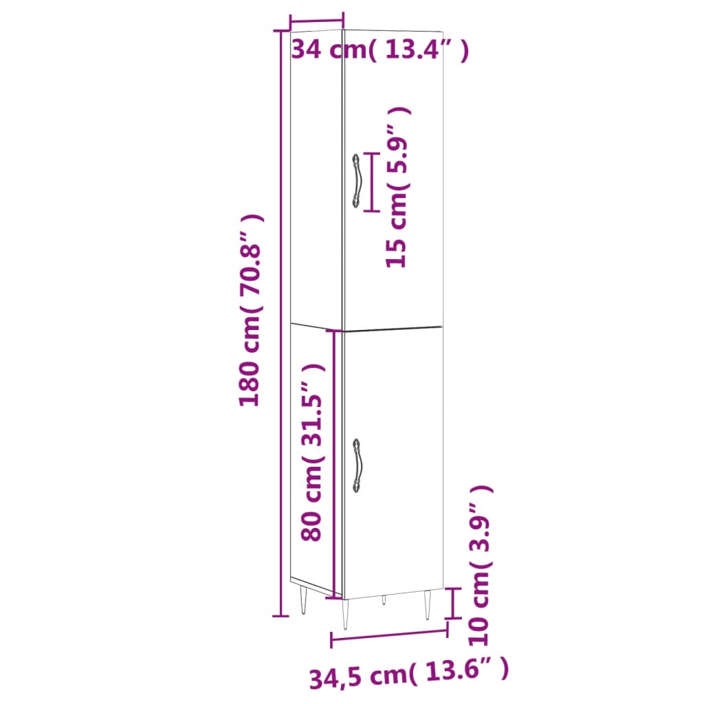 vidaXL Visoka omara dimljeni hrast 34,5x34x180 cm inženirski les