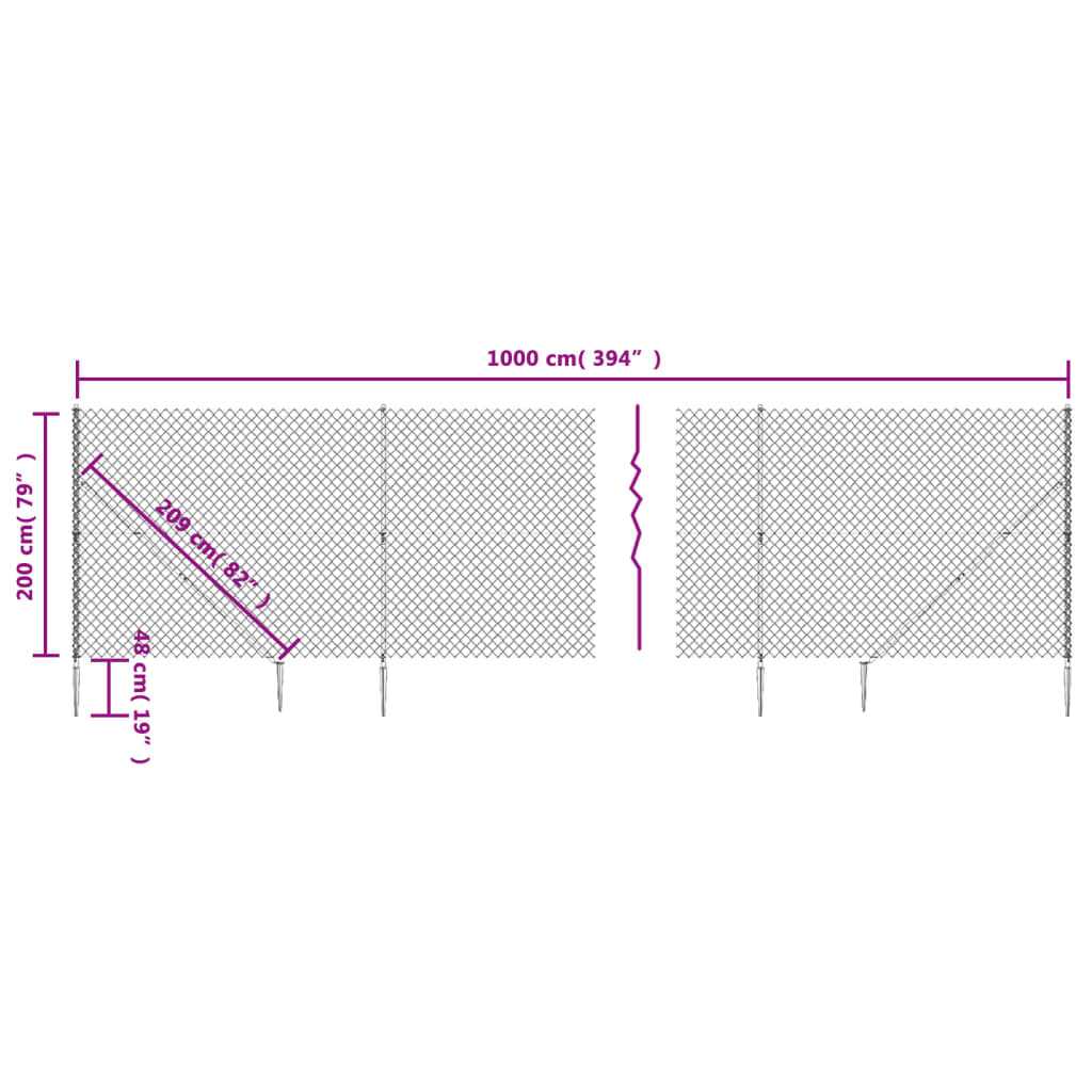 vidaXL Žična ograja s konicami za postavitev zelena 2x10 m