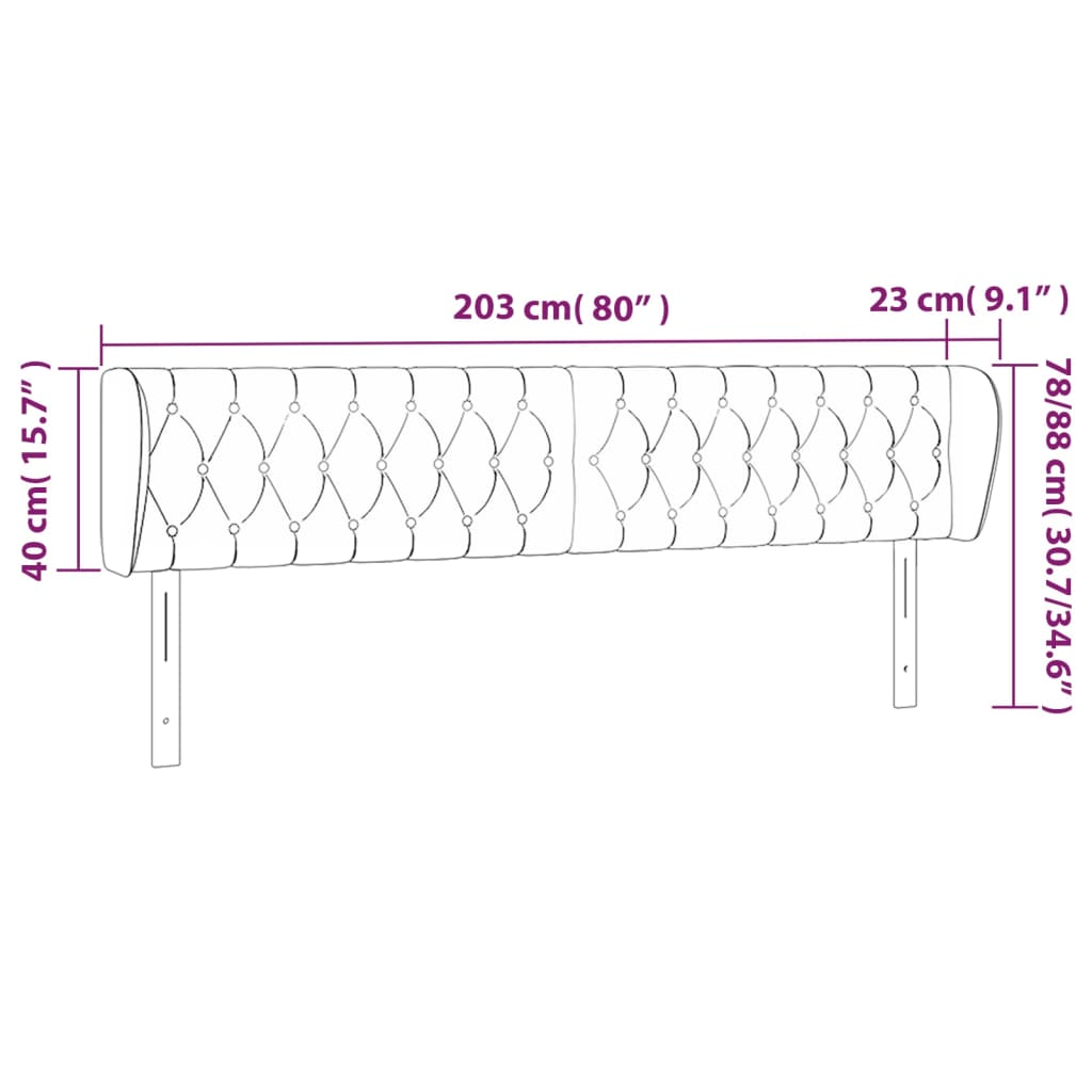 vidaXL Vzglavje z ušesi temno sivo 203x23x78/88 cm žamet