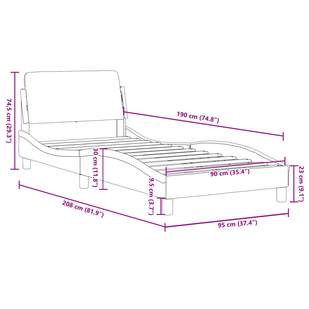 vidaXL Posteljni okvir z vzglavjem črn 90x190 cm žamet