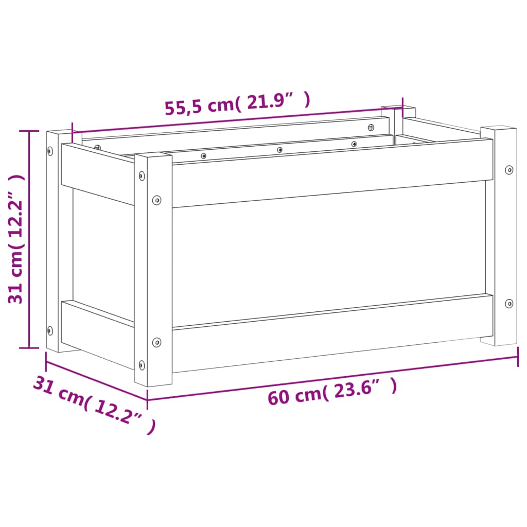 vidaXL Vrtno cvetlično korito voščeno rjavo 60x31x31 cm trdna borovina