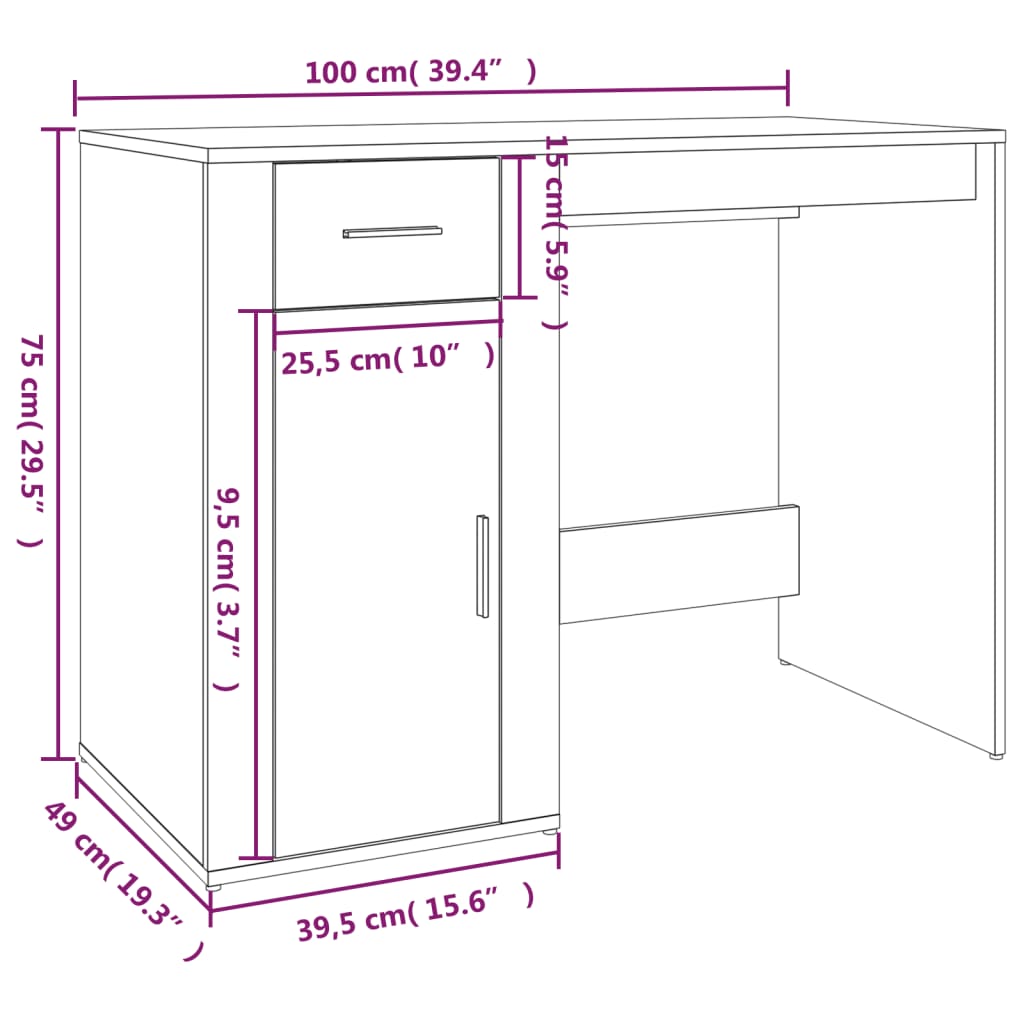 vidaXL Pisalna miza siva sonoma 100x49x75 cm inženirski les